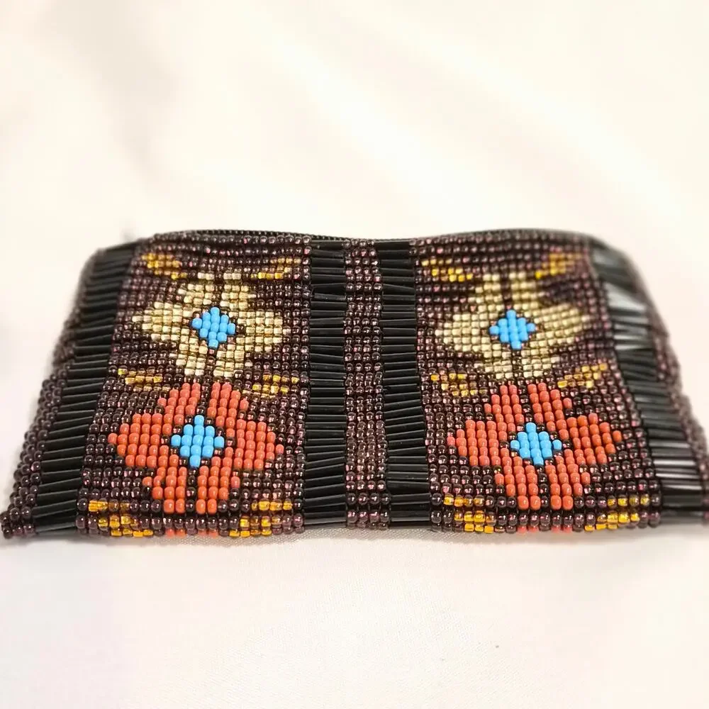 Vintage Beaded Coin Purse Boho Southwestern Geometric‎ Floral Seed Bead Pouch